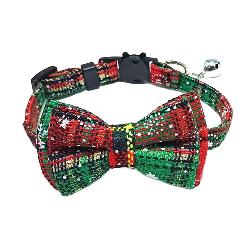 Plaid Breakaway Cat Collar with Bow Tie & Bell – Adjustable Holiday Pet Collar for Cats & Small Dogs