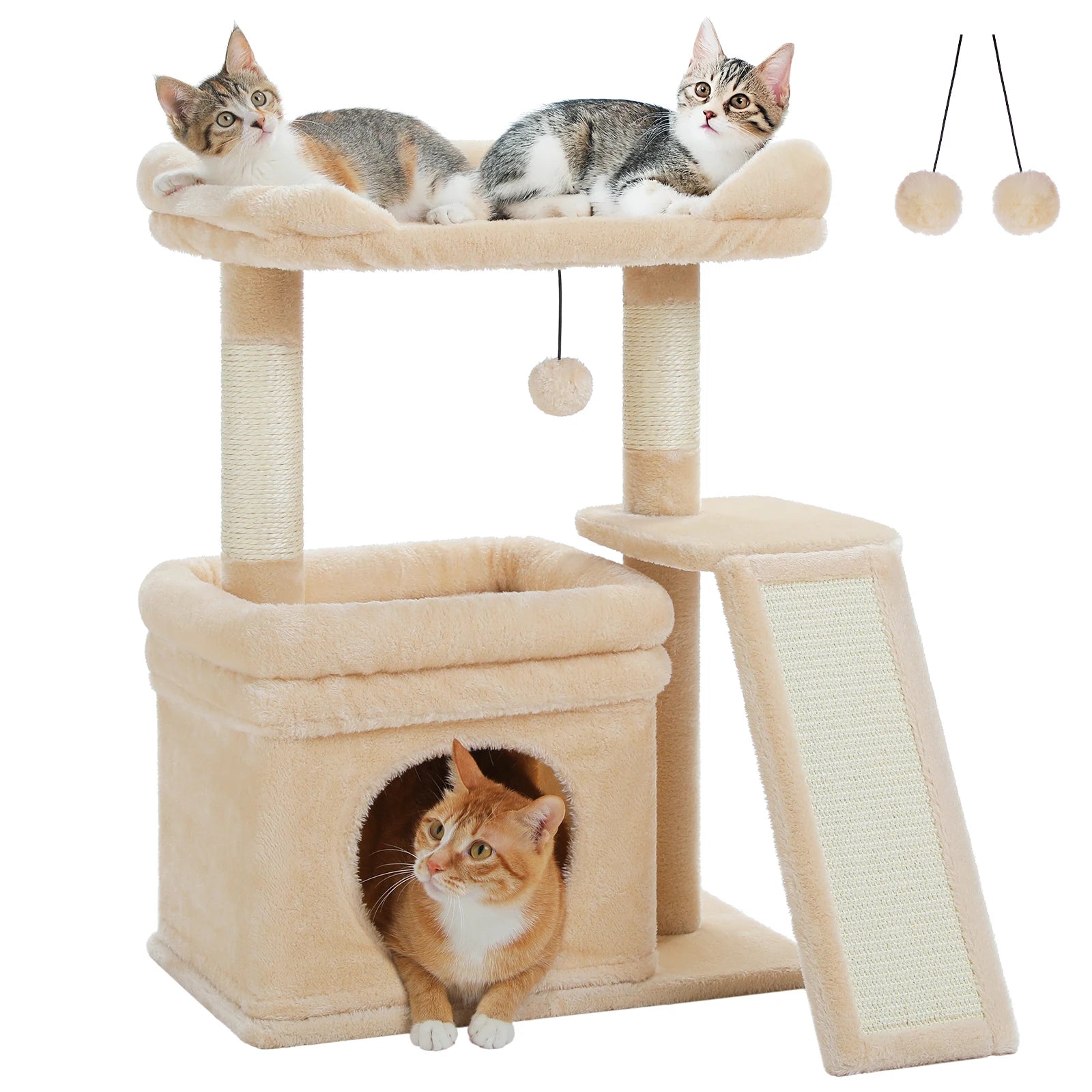 Small Cat Tree – Indoor Cat Tower with Condo, Sisal Scratcher & Toys