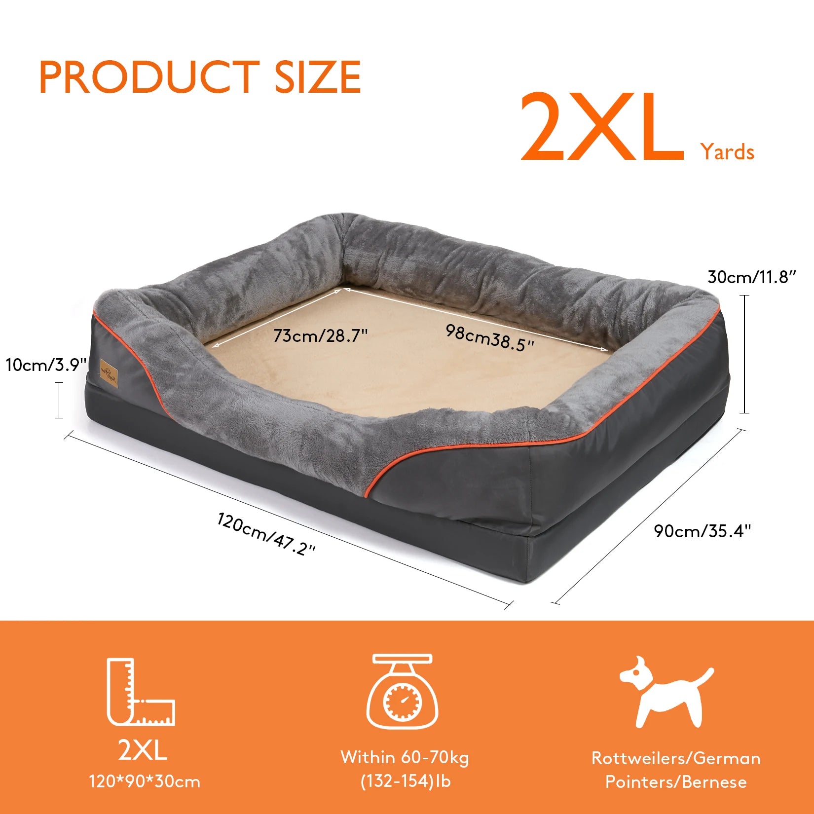 Orthopedic Dog Bed – Super Soft Foam Pet Sleeping Mat with Cotton-Padded Bolster & Removable Washable Cover (Sizes L–3XL)