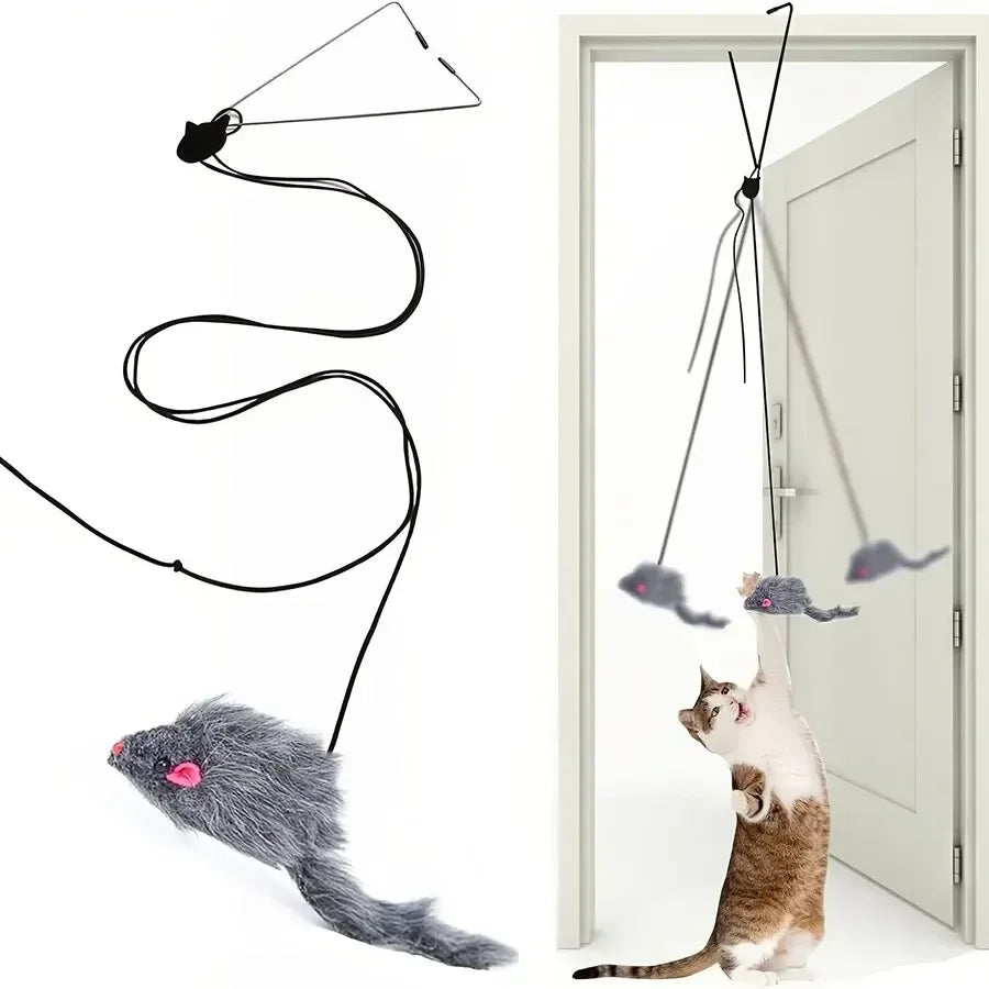 Hanging Simulation Mouse Cat Toy – Retractable Door Teaser with Scratch Rope
