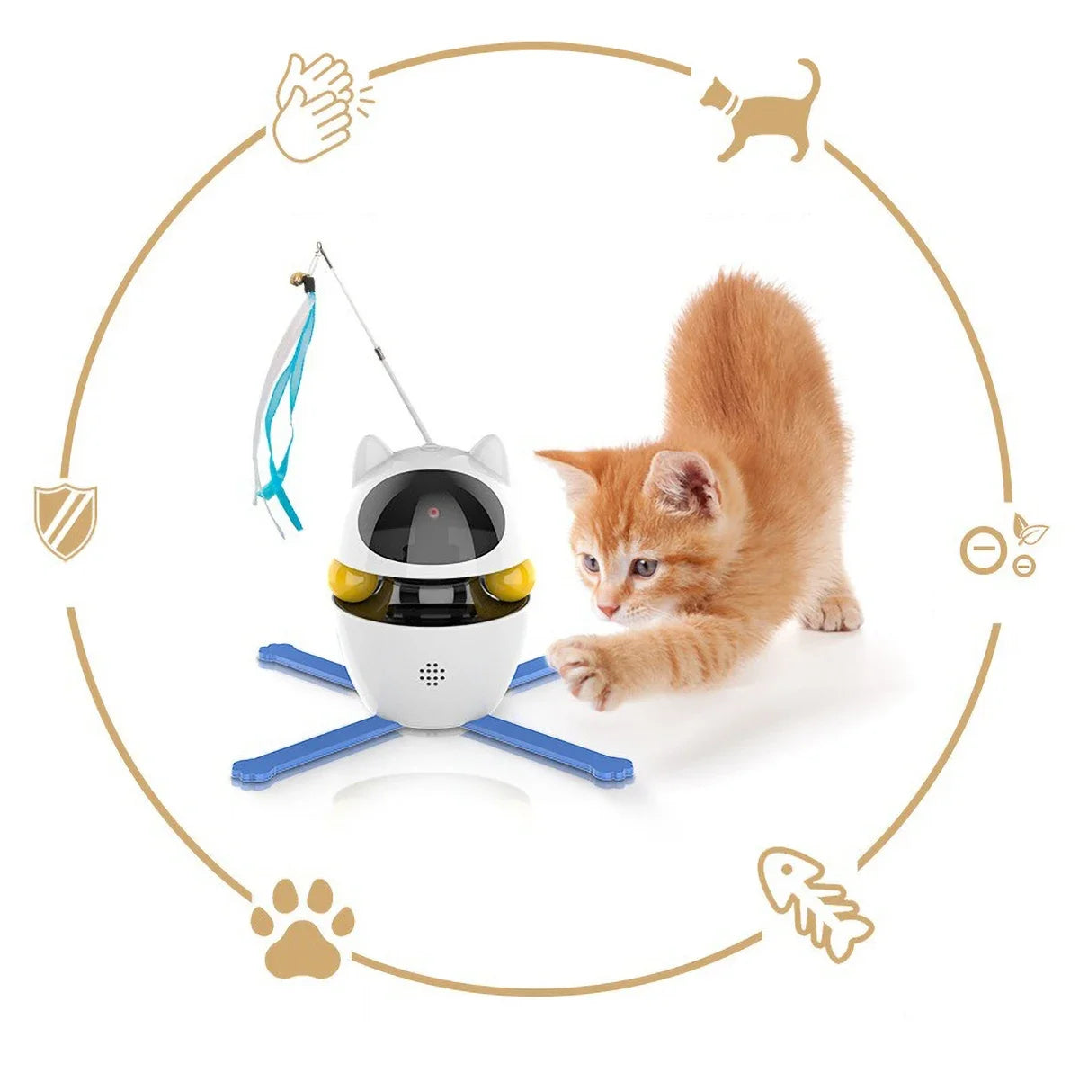 Interactive Cat Laser Toy – Rechargeable with Feathers & Adjustable Angle