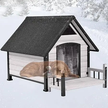 Outdoor Insulated Dog House – Weatherproof Large Dog Kennel with Anti-Chewing Iron Frame (50.87" L)