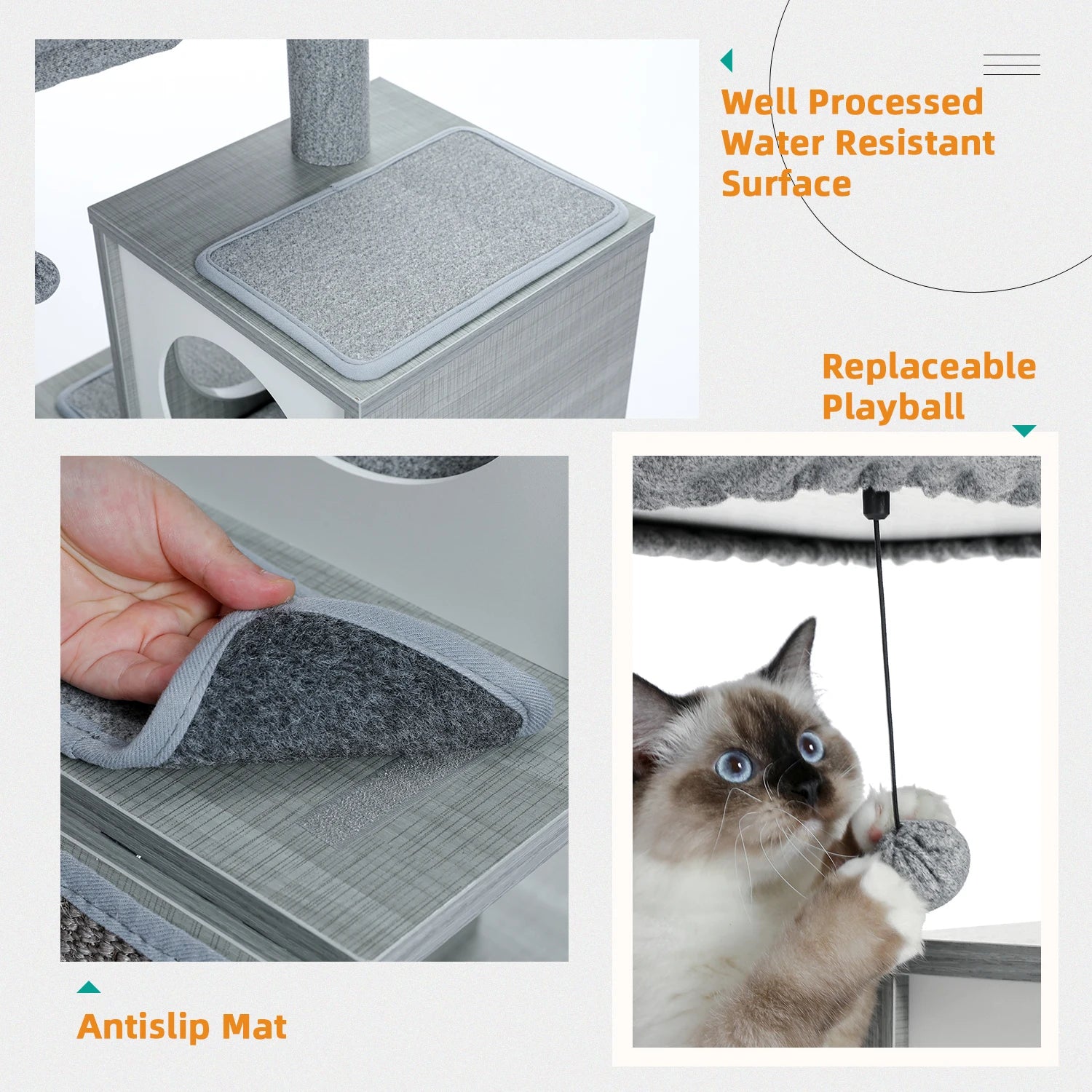 130cm Cat Tree Tower – Wooden Indoor Cat Condo with Hammock & Perches