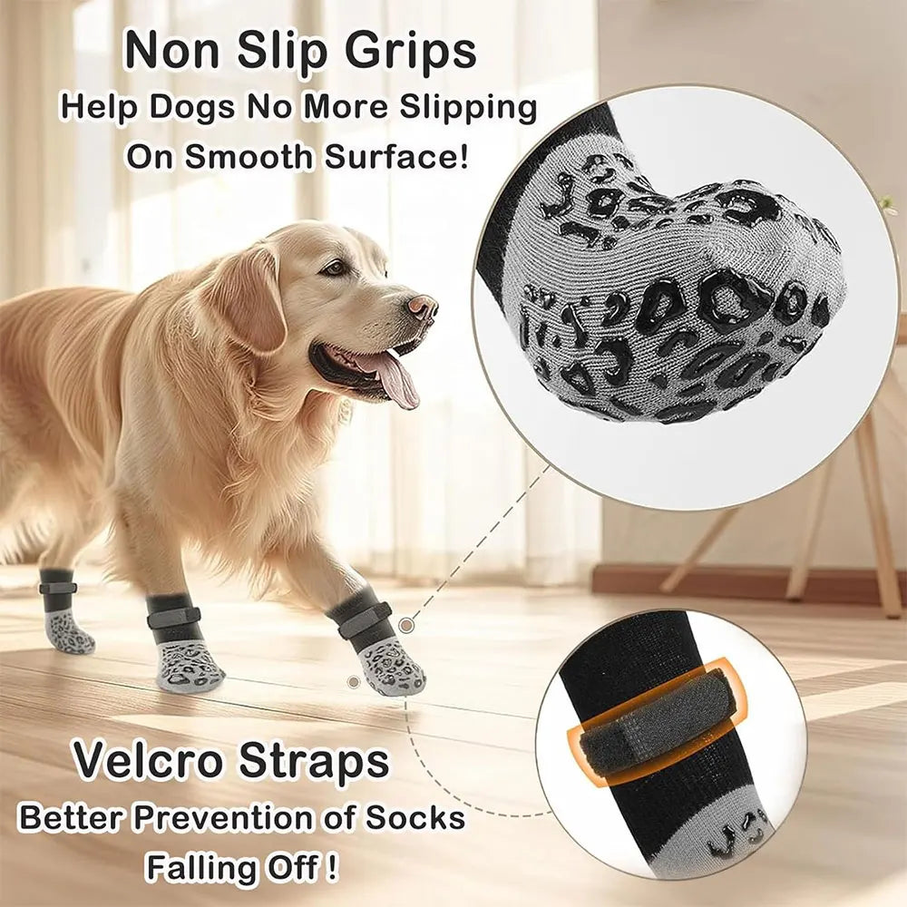 4-Pack Double-Sided Anti-Slip Dog Socks – Paw Protection for Indoor Use