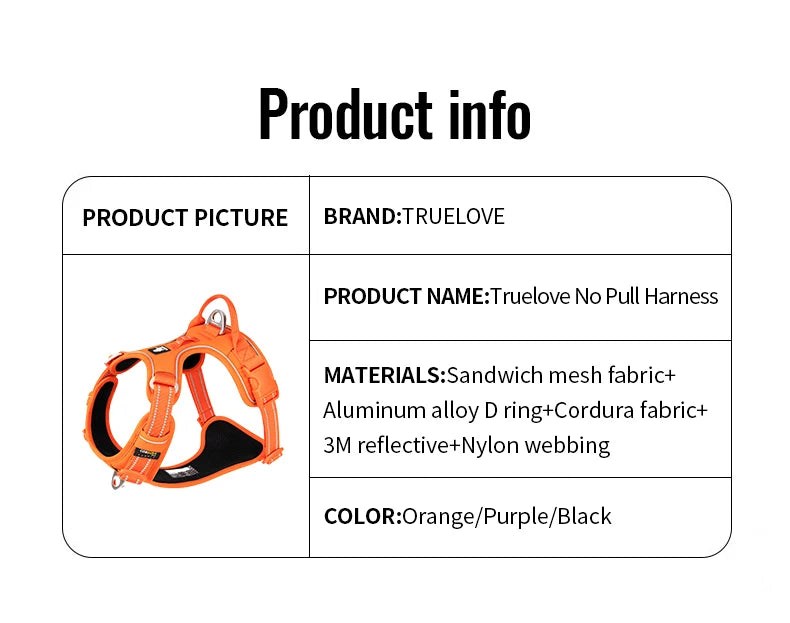 TRUE LOVE TLH5654 No-Pull Dog Harness – Adjustable Reflective Nylon Control Harness for Small to Large Dogs