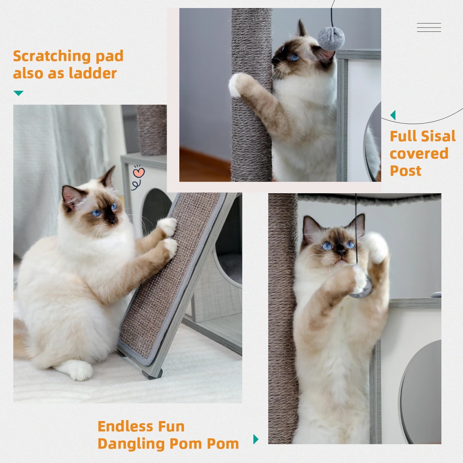 130cm Cat Tree Tower – Wooden Indoor Cat Condo with Hammock & Perches