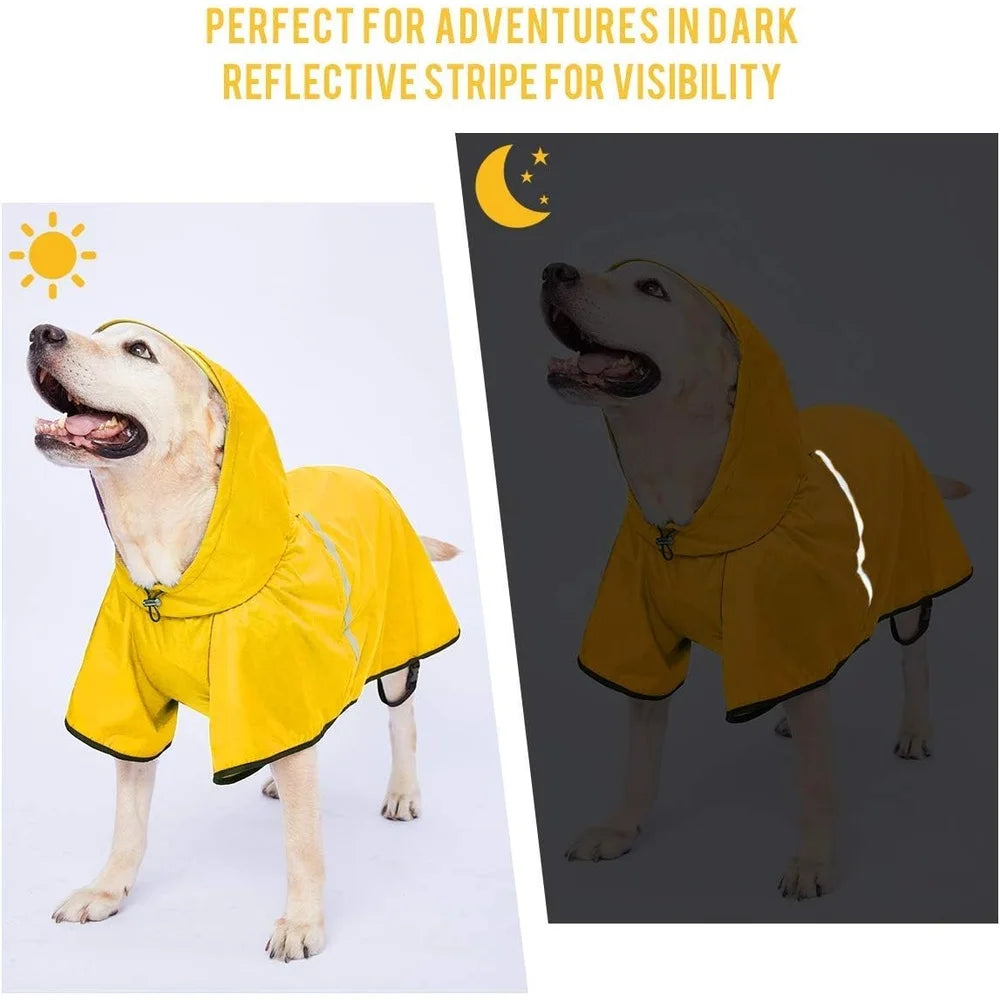 Waterproof Dog Raincoat – Lightweight Hooded Slicker with Adjustable Belly Strap, Leash Hole, and Reflective Strip