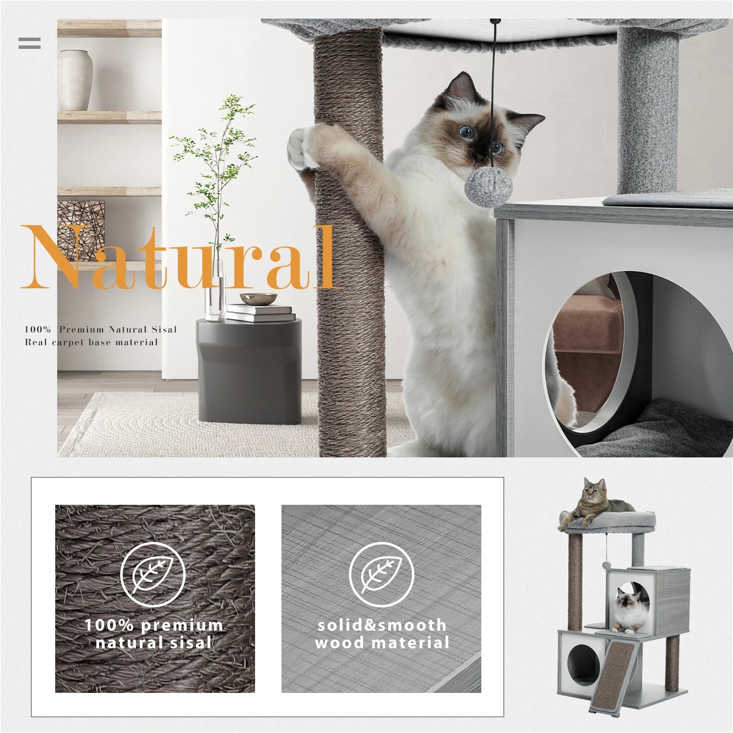 Wooden Cat Tower – Double Condos with Scratching Posts & Perches