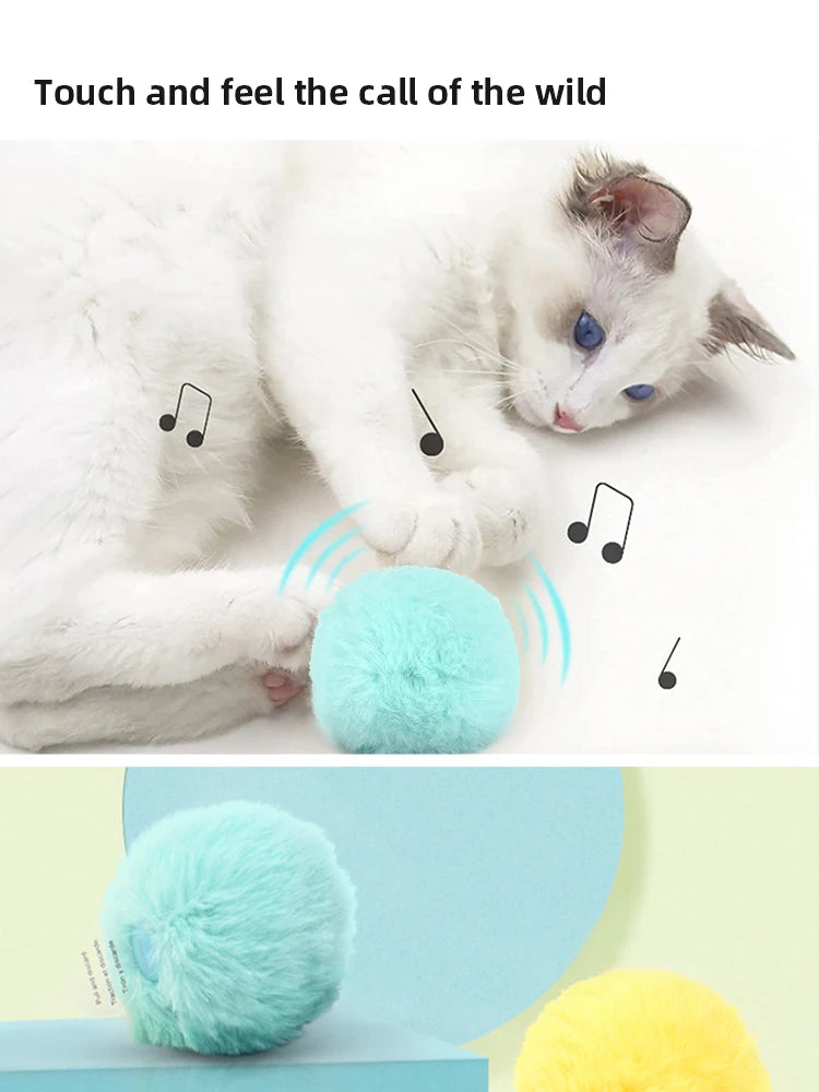Interactive Plush Cat Toy Ball – Electric Catnip Squeak Toy for Kitten Training & Play