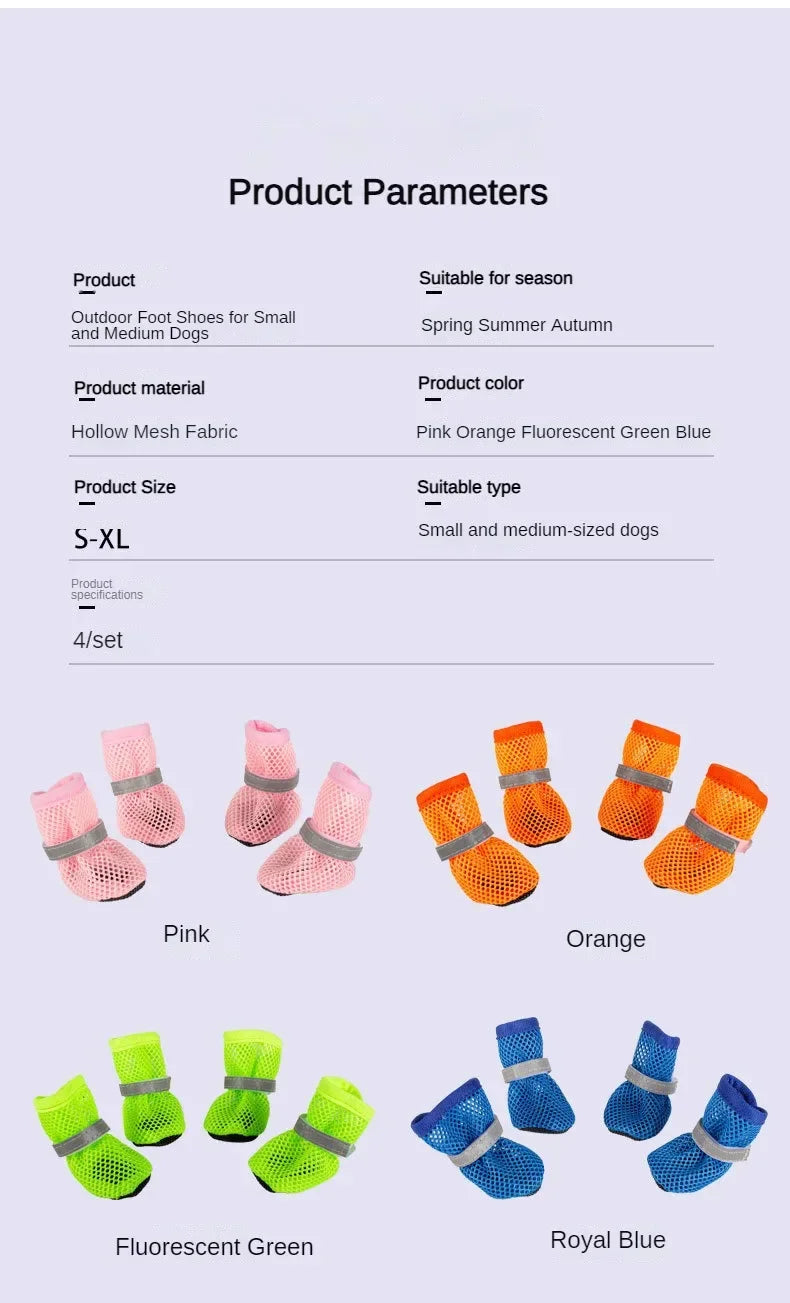 4-Pack Non-Slip Dog Shoes – Breathable, Wear-Resistant Boots for Small & Medium Dogs