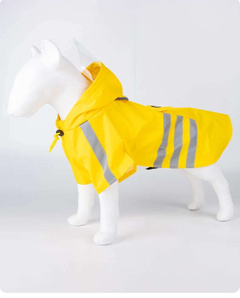 Large Dog Raincoat – Waterproof Reflective Hooded Yellow Jacket