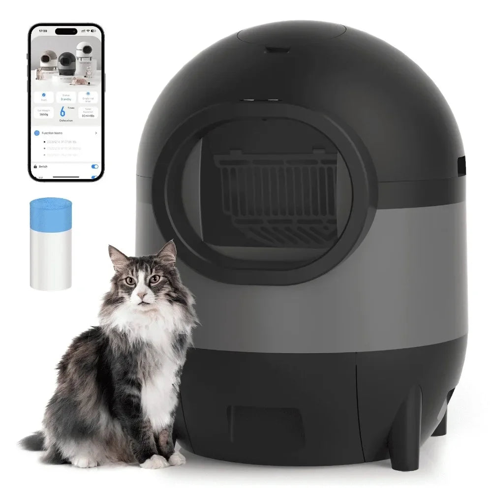 Automatic Cat Litter Box with 2.4G WiFi – Self-Cleaning Cat Litter Box with APP Control, Odor Management & Safety Sensors (Black)