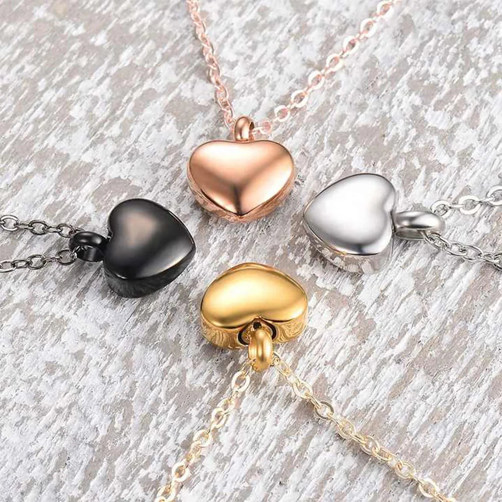 Small Heart Cremation Urn Necklace – Stainless Steel Memorial Keepsake Ash Pendant Jewelry