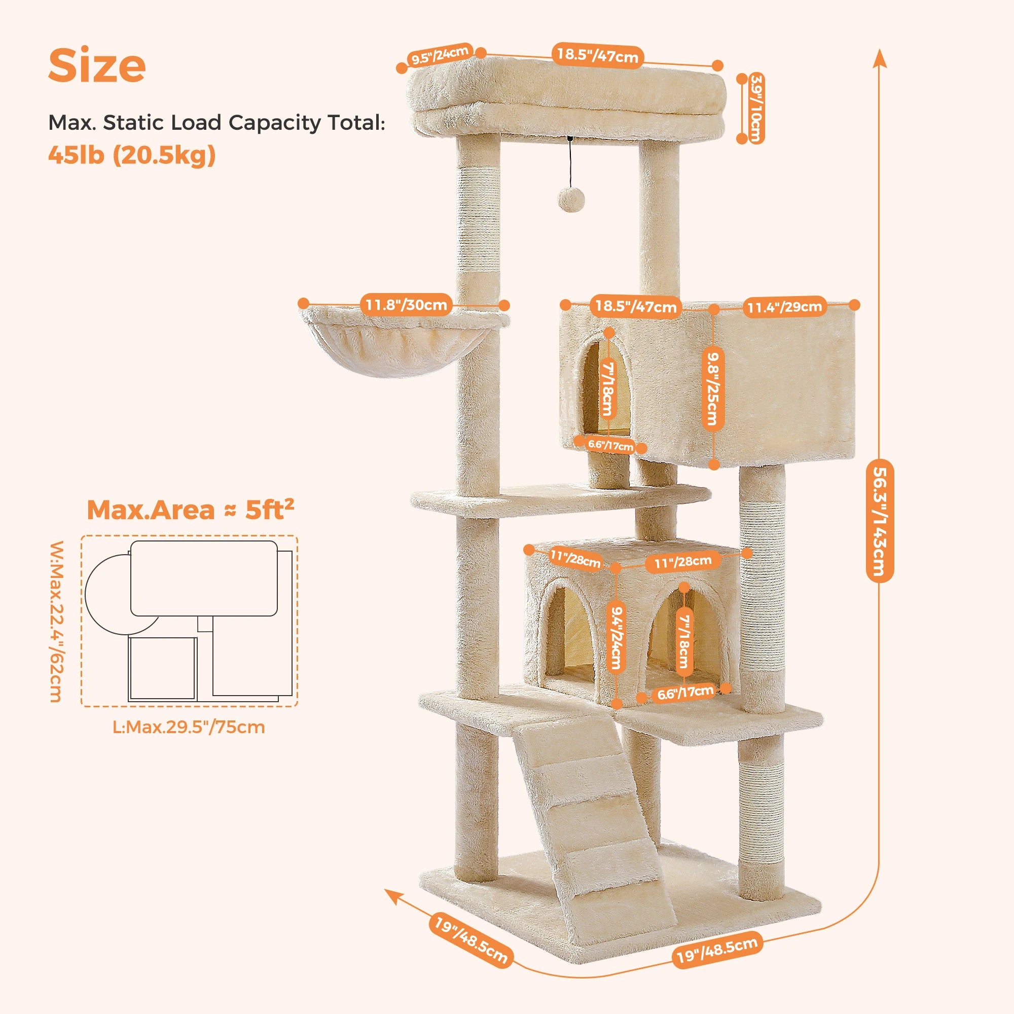 Luxury Cat Tree – Multi-Level Tower with Condos, Hammock & Scratching Posts