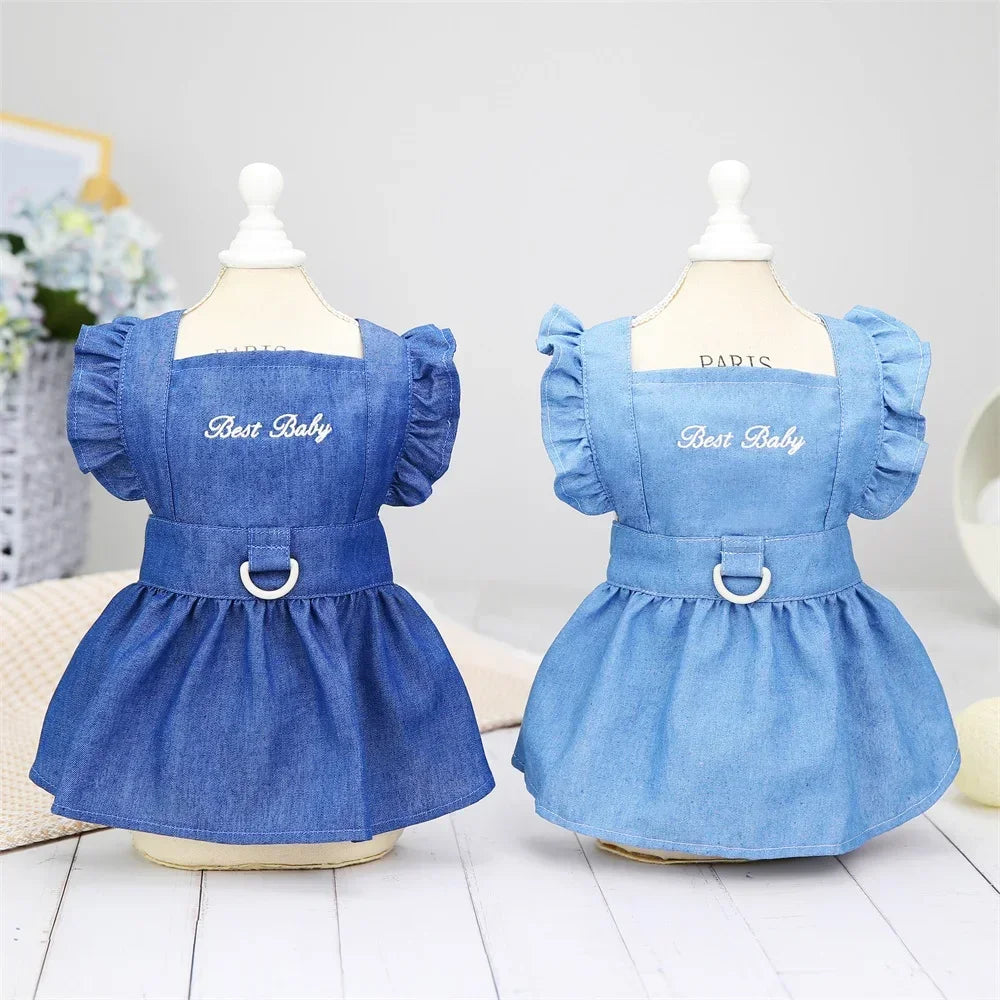 Dog Denim Dress – Cute Princess Skirt for Small & Medium Dogs, Summer Wedding Outfit