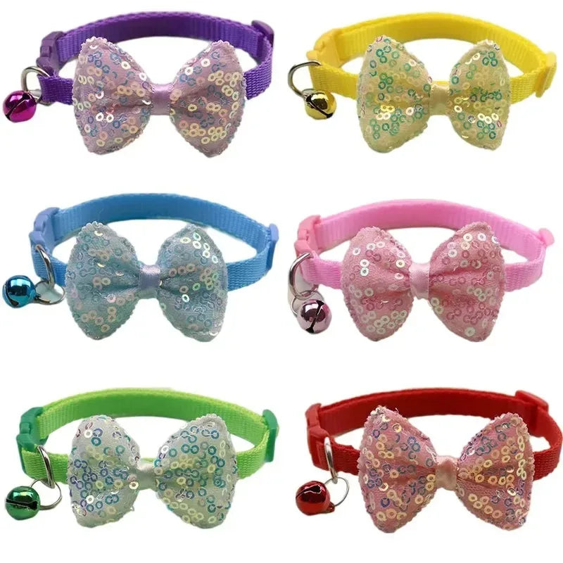 Cute Cat Collar with Bow & Bell – Adjustable Pet Collar Set (1–8 PCS, Multicolor)