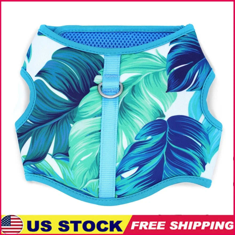 Adjustable Tropical Leaf Dog Harness – Medium Size, Stylish & Secure Walking Vest with D-Ring for Training & Control
