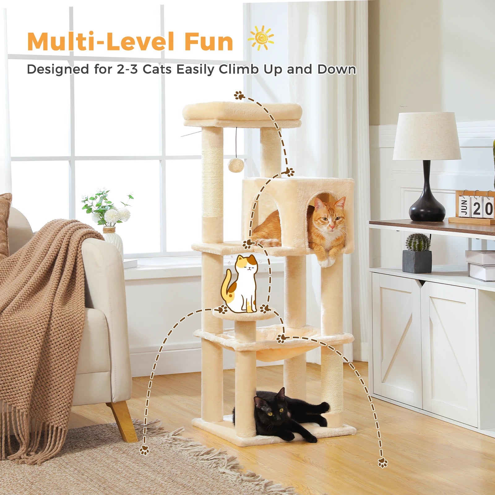 Multi-Level Cat Tree – Indoor Tower with Condo, Hammock & Scratching Posts