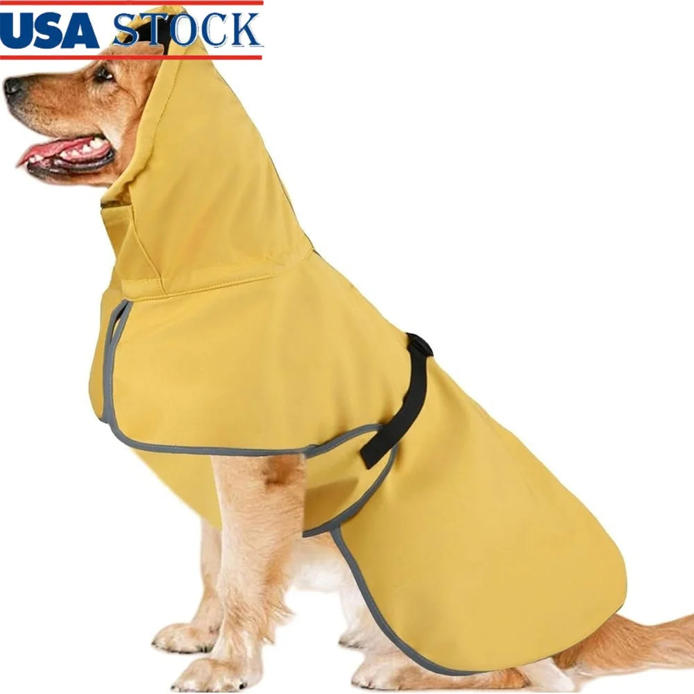 Waterproof Large Dog Raincoat – Lightweight Adjustable Poncho with Leash Hole & Reflective Stripes | Soft-Lined Weather-Resistant Jacket