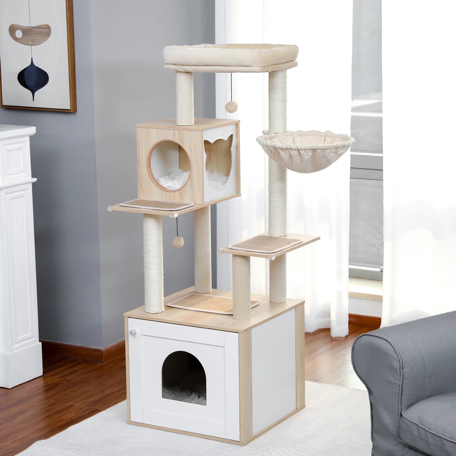 Multi-Level Cat Tree – Condo Tower with Hammock, Scratching Posts & Toys