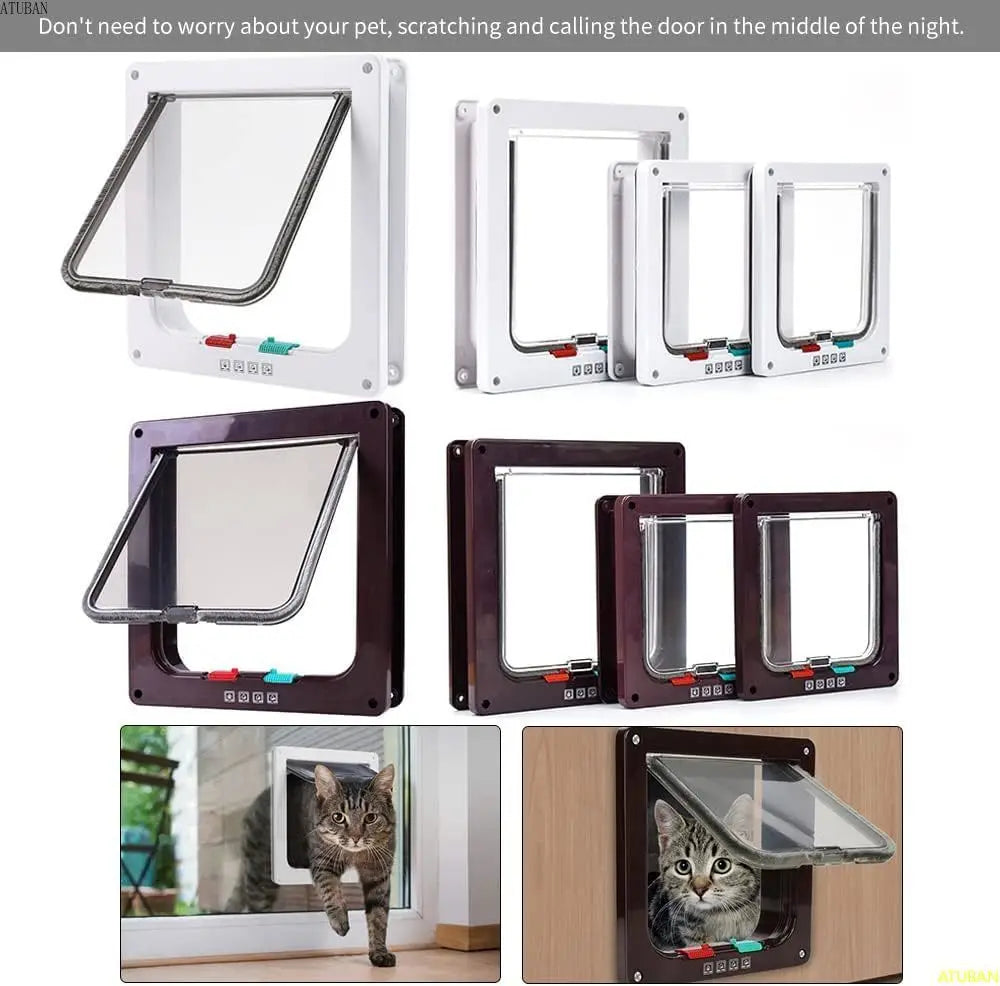ATUBAN Large Cat Door – 4-Way Locking Pet Door for Interior, Exterior, Window & Wall Installation