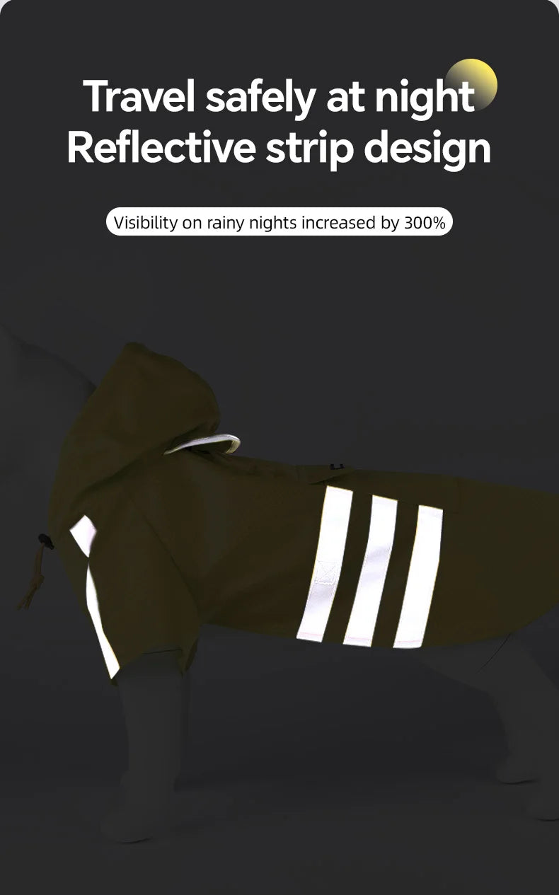 Large Dog Raincoat – Waterproof Reflective Hooded Yellow Jacket