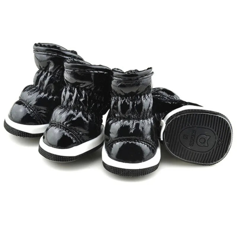 4pcs Winter Dog Shoes – Waterproof Fleece-Lined Snow Boots for Small Dogs
