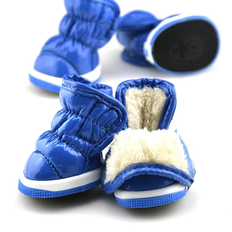 4pcs Winter Dog Shoes – Waterproof Fleece-Lined Snow Boots for Small Dogs