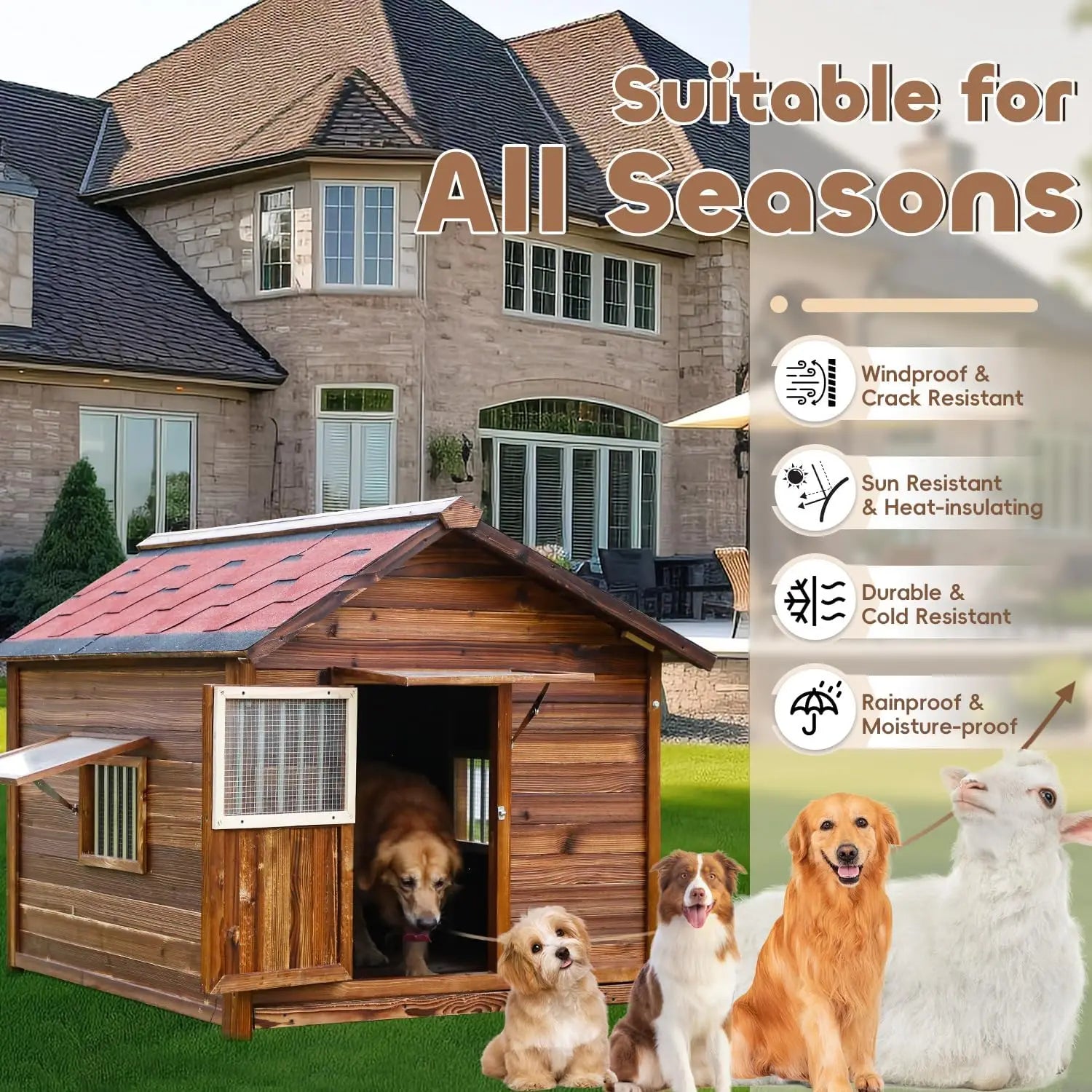 Large Outdoor Dog House – Weatherproof XXL Dog Kennel with Removable Floor & Roof, Insulated for Warmth