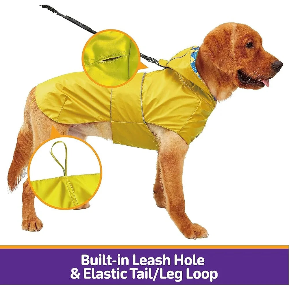 Reversible Waterproof Dog Raincoat with Hood – Adjustable Slicker Poncho with Leash Hole and Reflective Stripe for All-Weather Protection