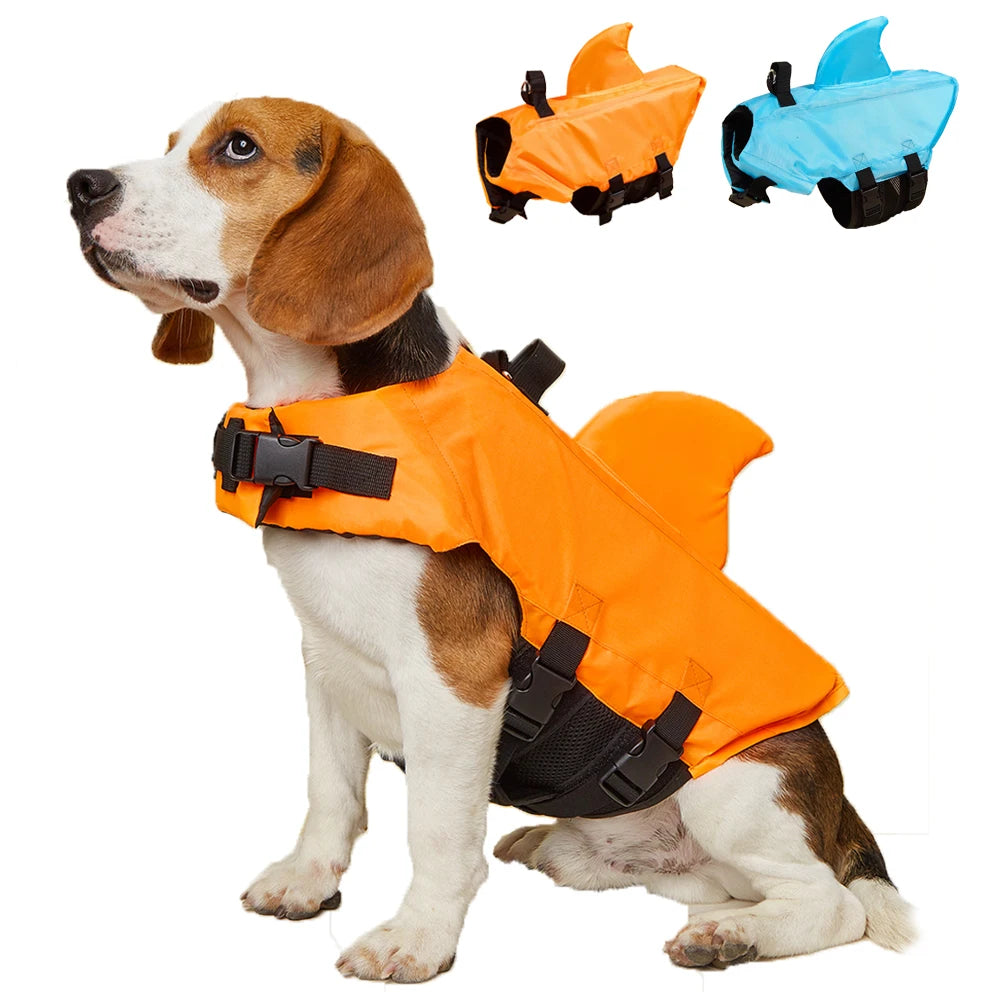 Shark Dog Life Jacket – Enhanced Buoyancy Safety Vest with Handle for Small, Medium & Large Dogs