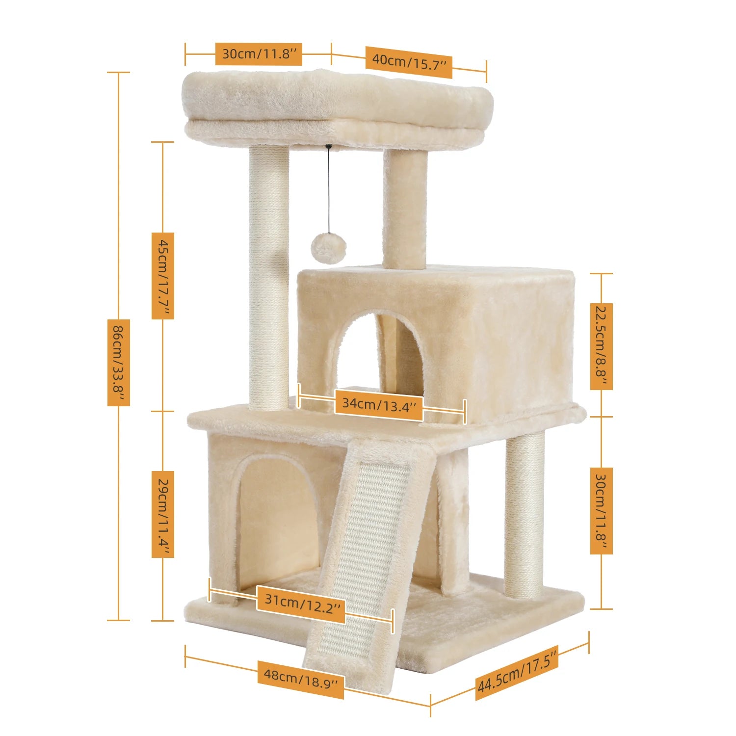 Wooden Cat Tower – Double Condos with Scratching Posts & Perches
