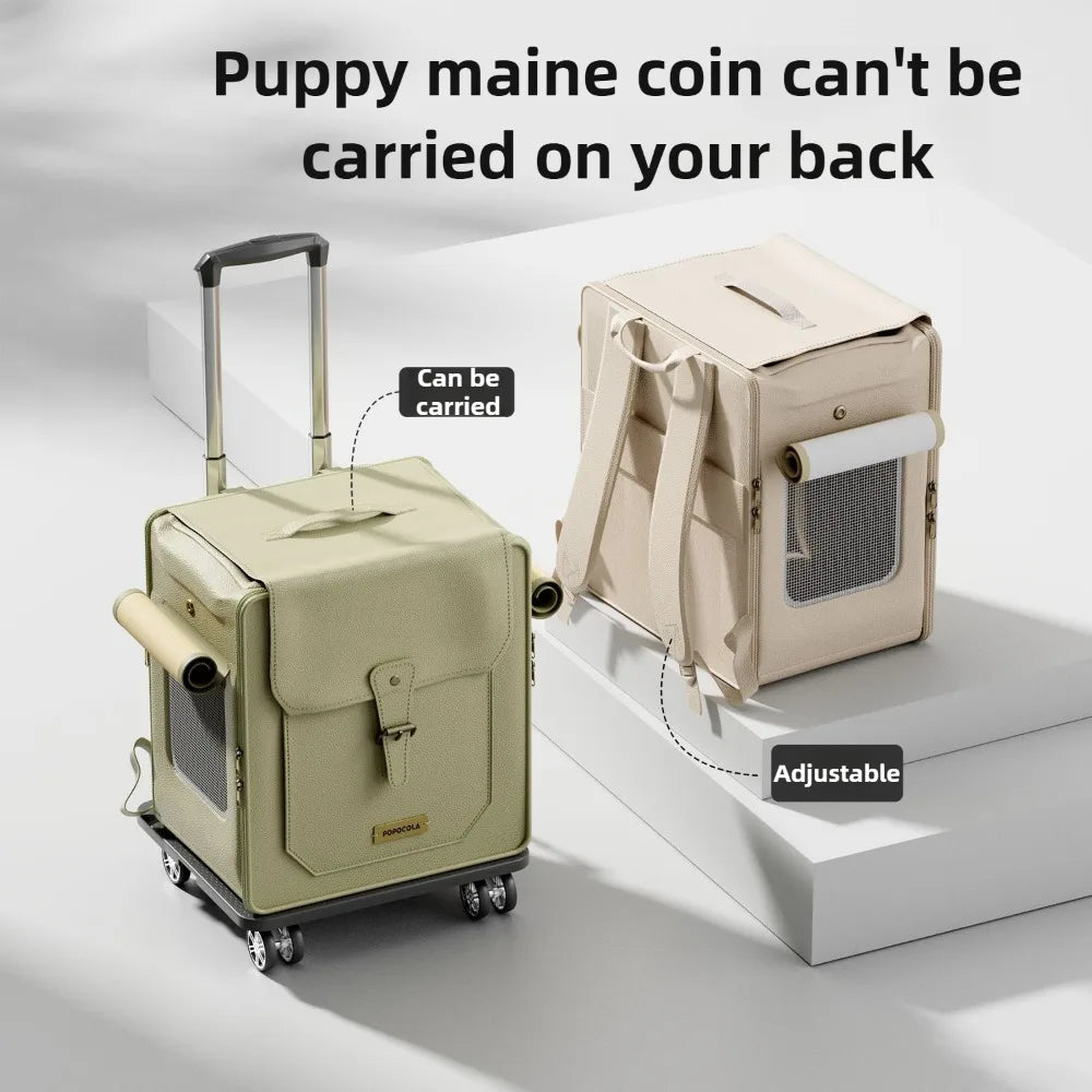 Large Capacity Cat Backpack Carrier – Lightweight Rolling Pet Trolley for Travel