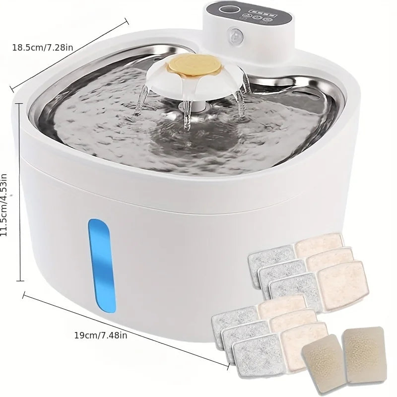 Wireless 2.6L Cat Water Fountain – Stainless Steel with LED Light & Filters