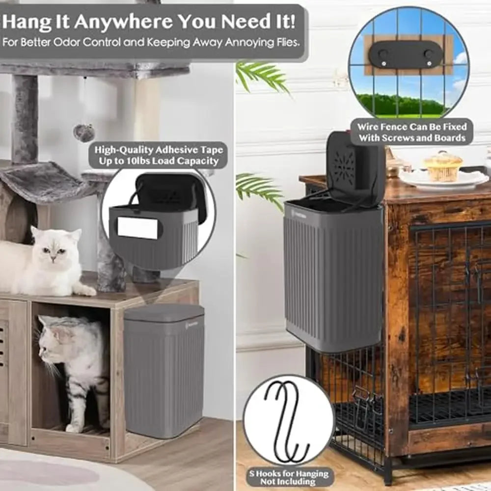 Outdoor Wall-Mount Dog Waste Bin – 2.1 Gallon Trash Can with Lid & Odor Control | No-Smell Poop Disposal for Fence or Wall Hanging