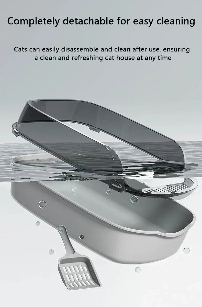 Semi-Enclosed Cat Litter Box with High Sides – Splashproof Kitty Sandbox with Litter Scoop
