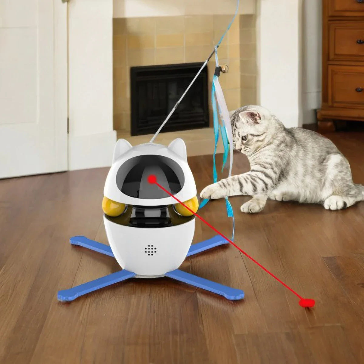 Interactive Cat Laser Toy – Rechargeable with Feathers & Adjustable Angle
