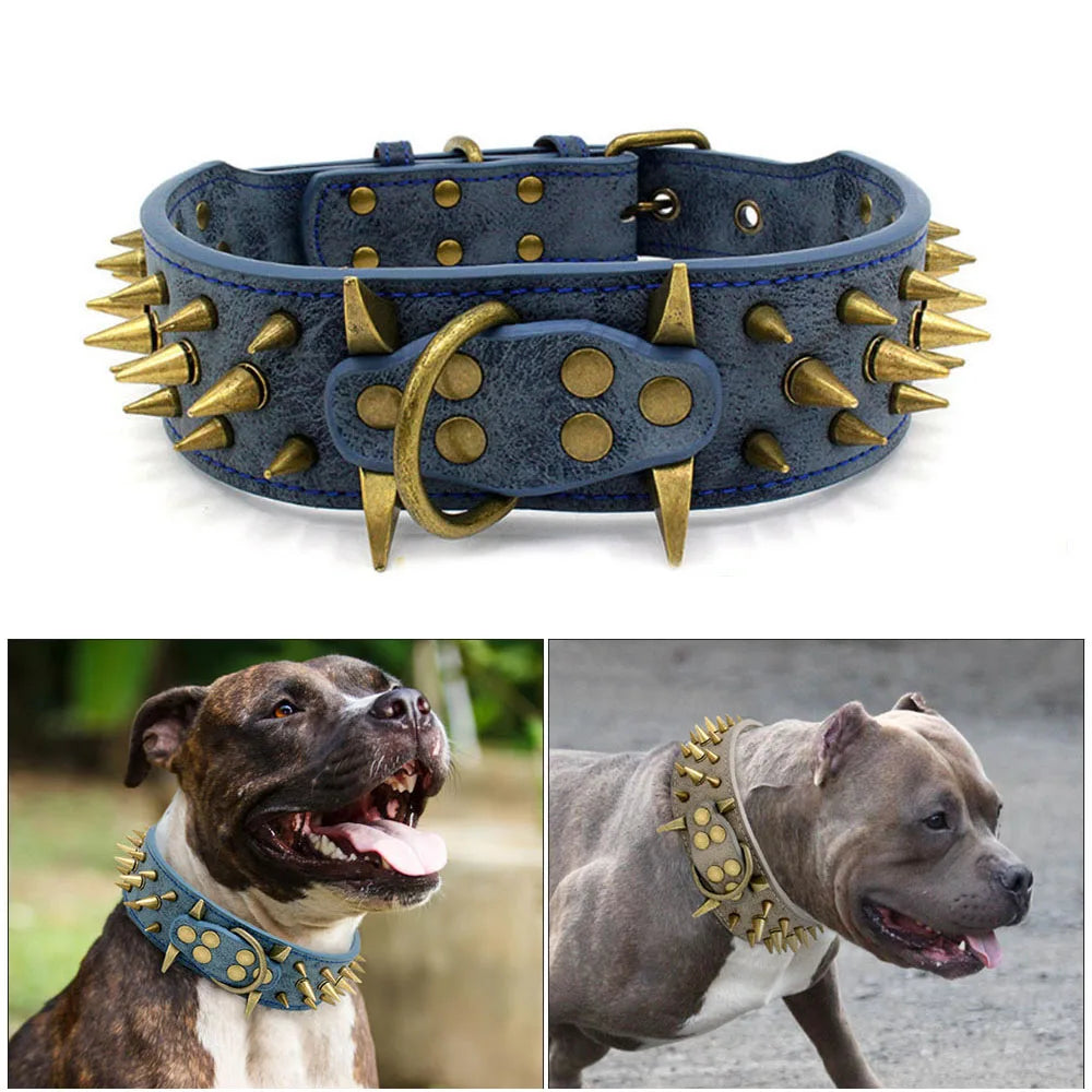 Heavy-Duty Spiked Leather Dog Collar – Wide, Comfortable Protection Collar for Extra Large Dogs