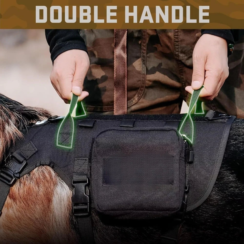 Upgraded Black Tactical Dog Harness Set – For Large Dogs (Harness + Collar + Bungee Leash)