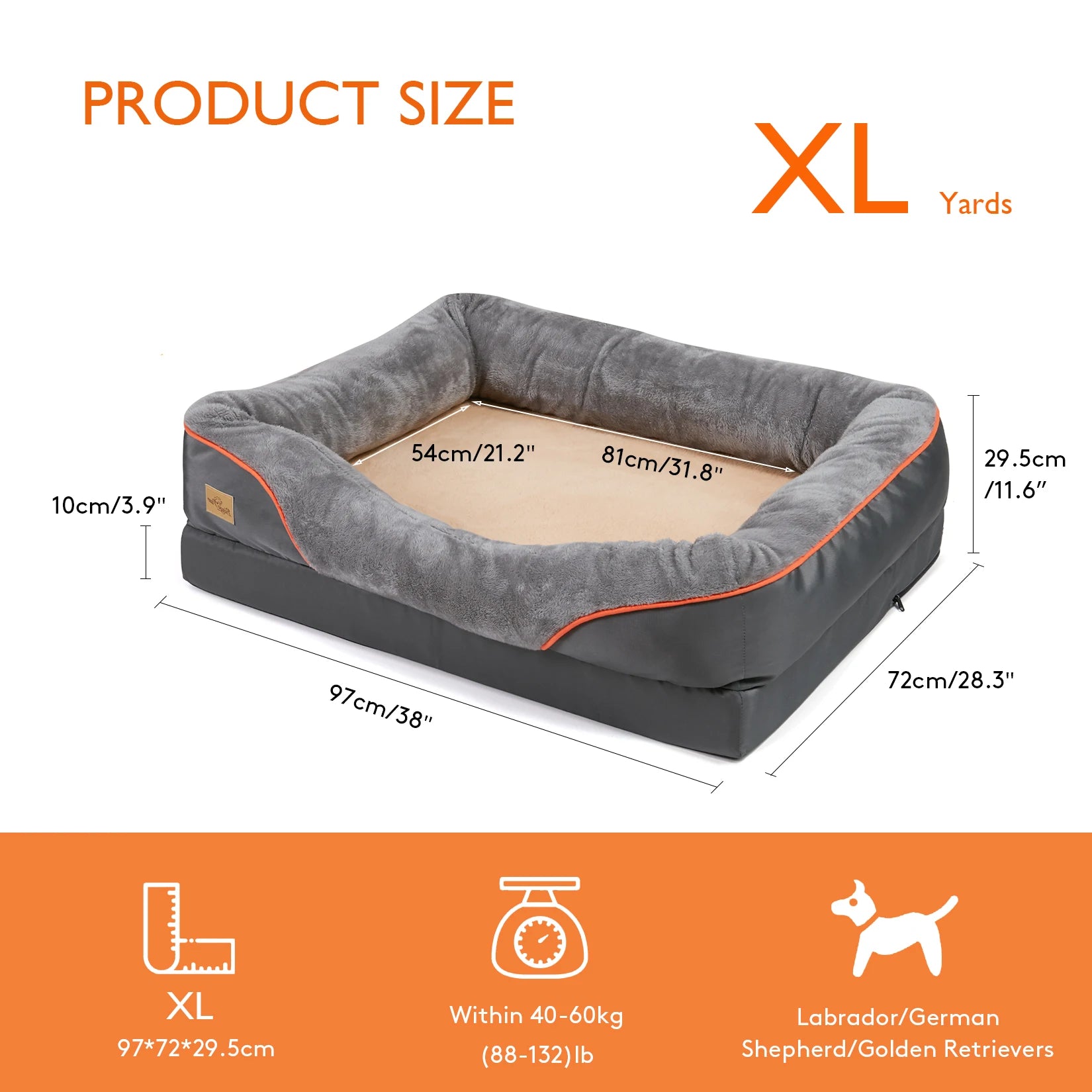 Orthopedic Dog Bed – Super Soft Foam Pet Sleeping Mat with Cotton-Padded Bolster & Removable Washable Cover (Sizes L–3XL)