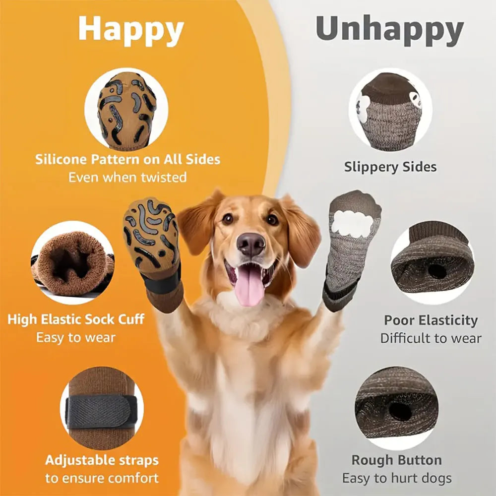 4-Pack Non-Slip Dog Socks – Anti-Scratch Paw Protection with Double-Sided Grip