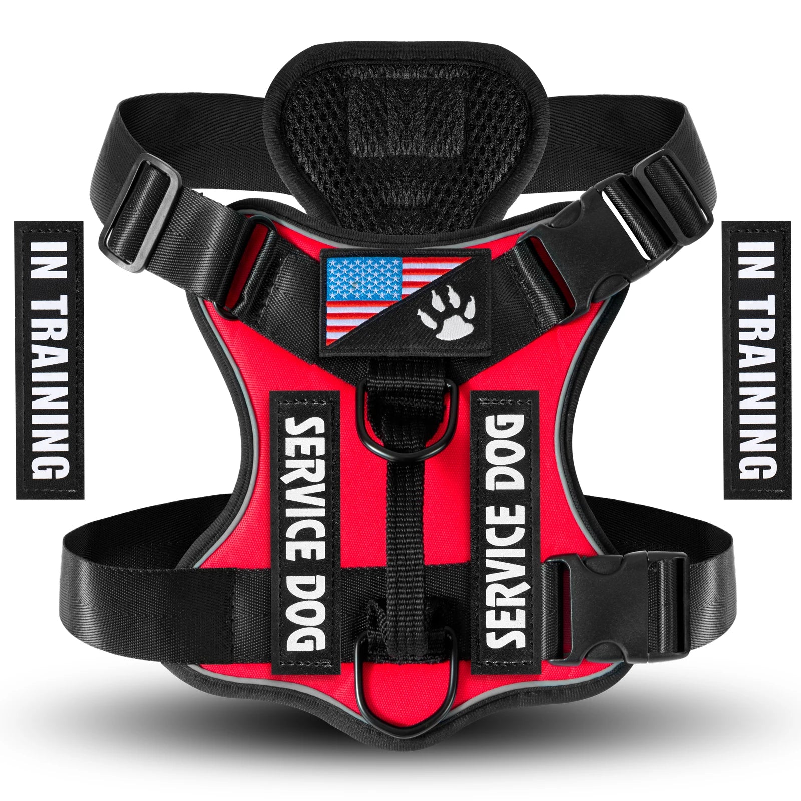 Service Dog Harness – Reflective Adjustable Dog Vest with 5 Patches, Soft Oxford & Mesh