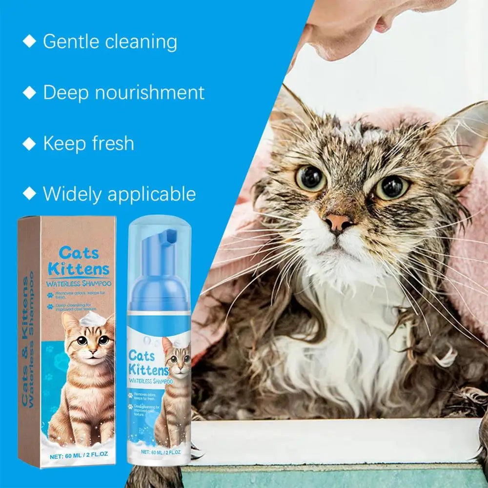 Waterless Cat Shampoo – Licking Safe Dry Foam Cleanser (60ml)
