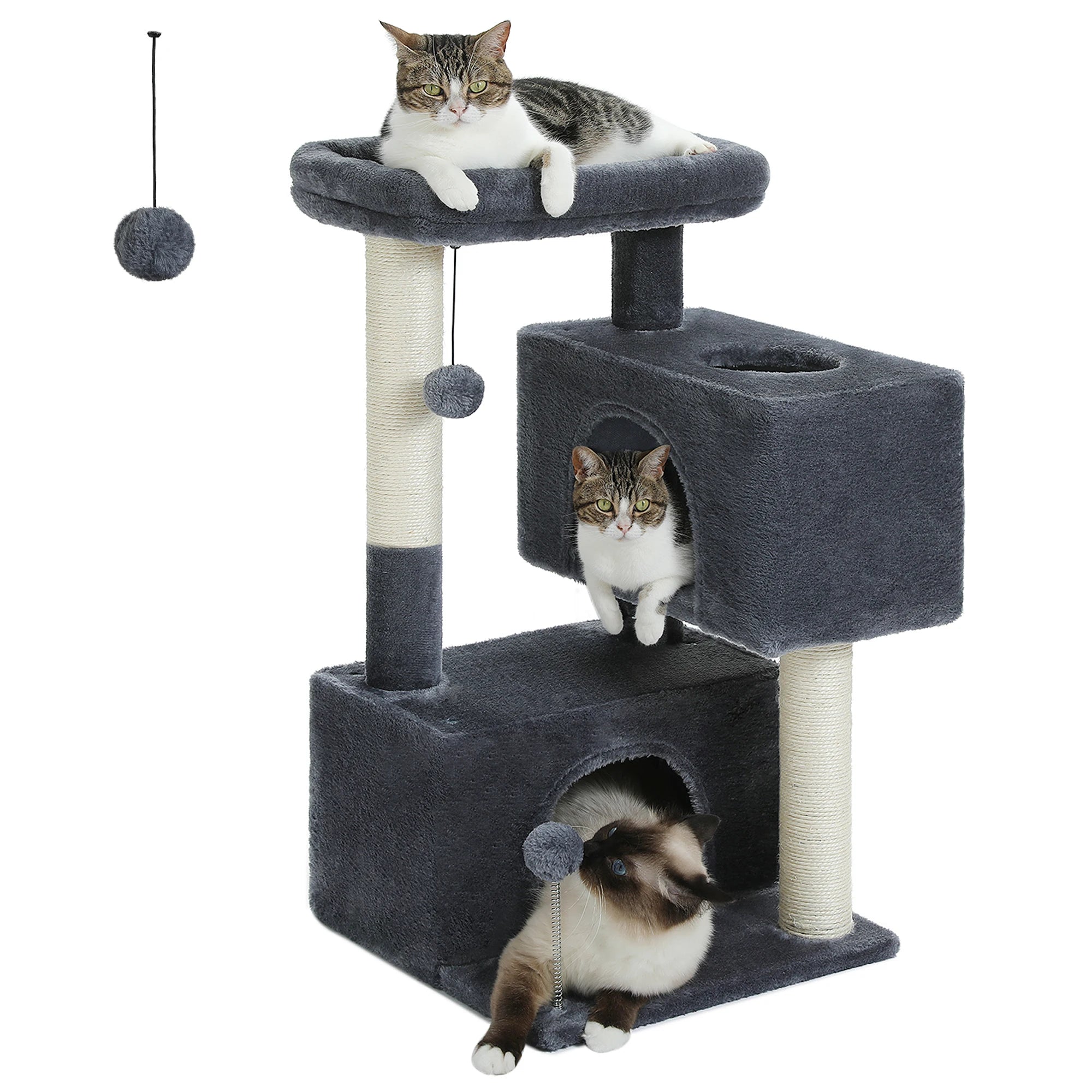 82cm Cat Tree Tower – Double Condos with Detachable Perch & Spring Ball
