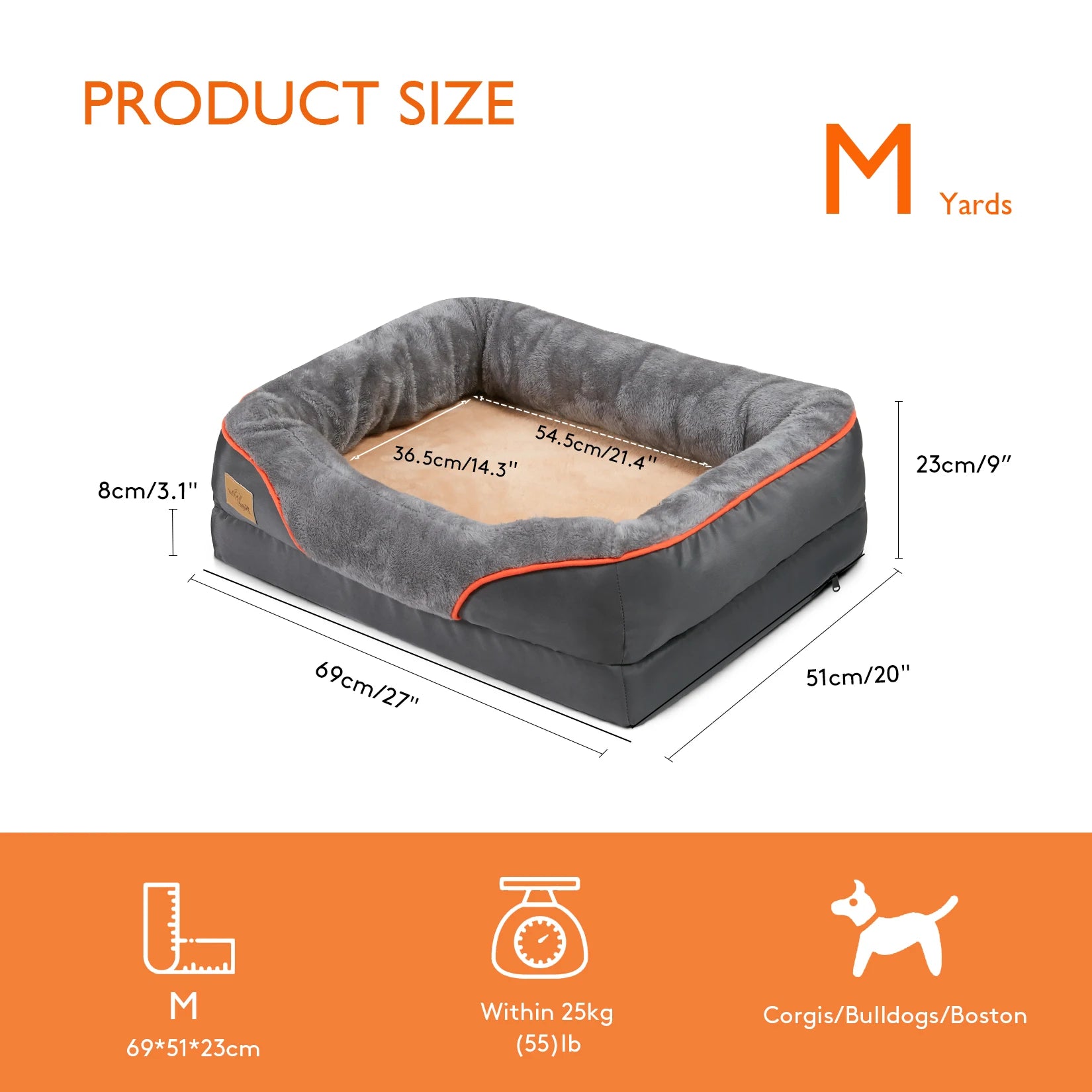 Orthopedic Dog Bed – Super Soft Foam Pet Sleeping Mat with Cotton-Padded Bolster & Removable Washable Cover (Sizes L–3XL)