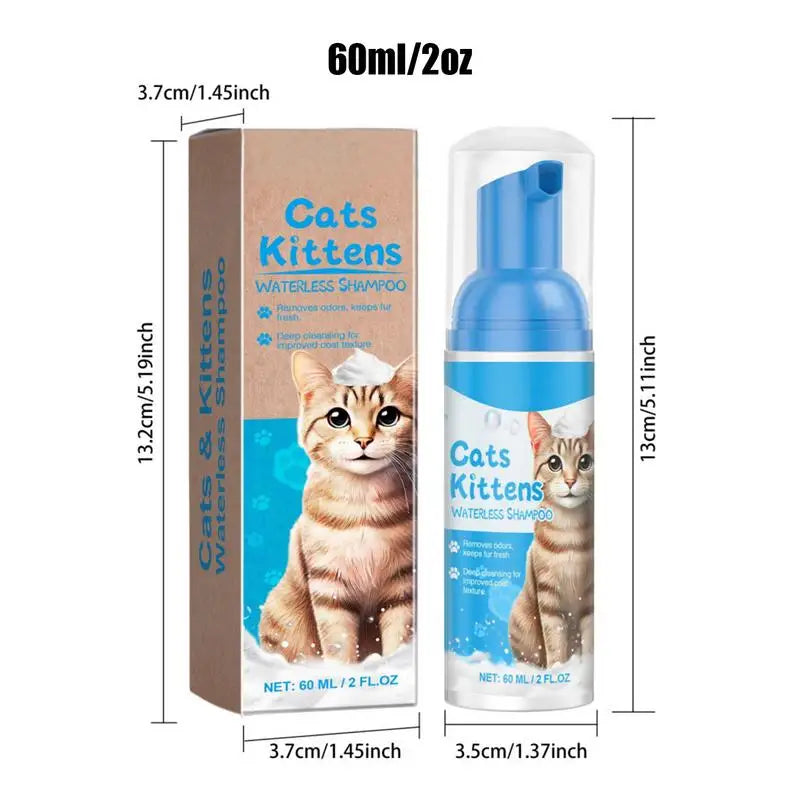 Waterless Cat Shampoo – Licking Safe Dry Foam Cleanser (60ml)