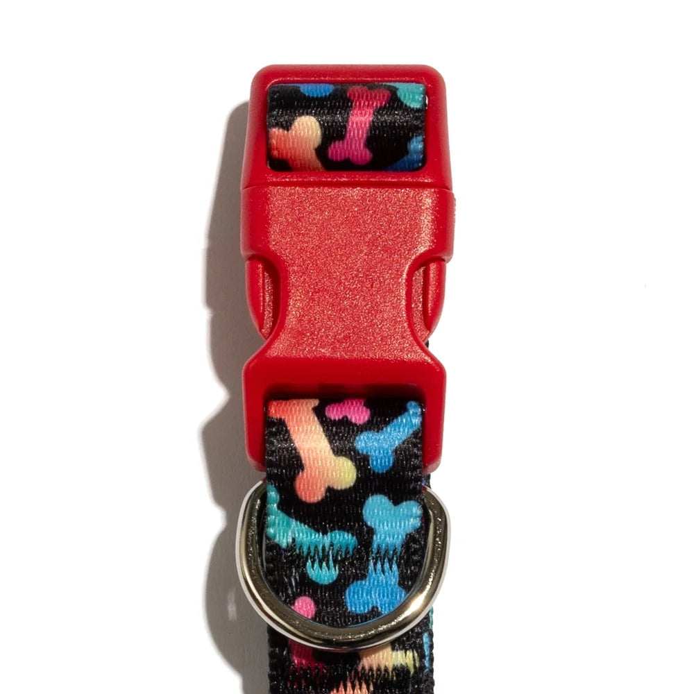 Multicolored Adjustable Dog Collar with Bone Print – Durable & Comfortable for Large Dogs