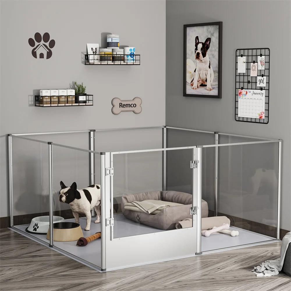 Extra-Large Acrylic Dog Playpen – Transparent Pet Enclosure with Waterproof Whelping Pad for Dogs, Bunnies, Ferrets & Small Animals