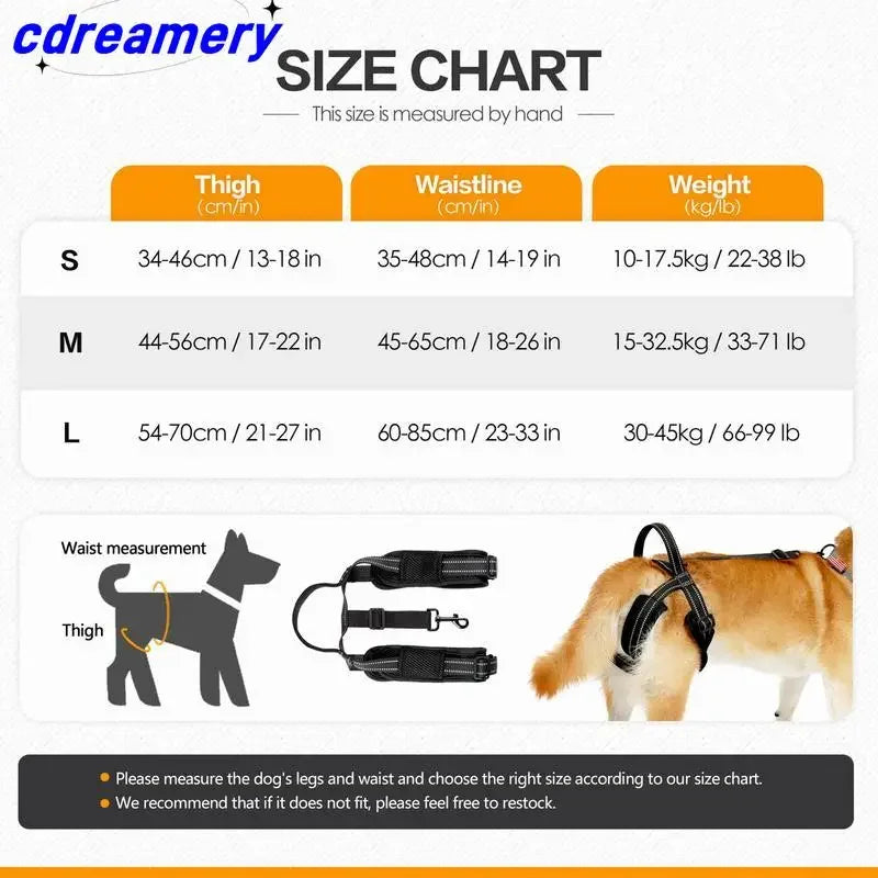 CDY Dog Lift Harness – Reflective Adjustable Back Leg Support Sling