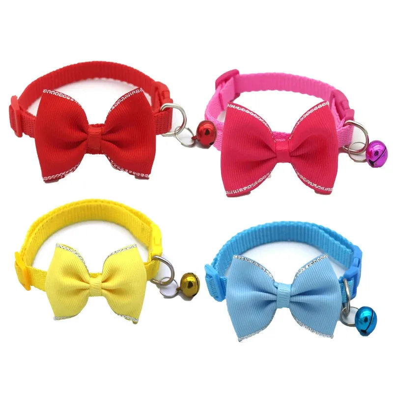 Cute Cat Collar with Bow & Bell – Adjustable Pet Collar Set (1–8 PCS, Multicolor)